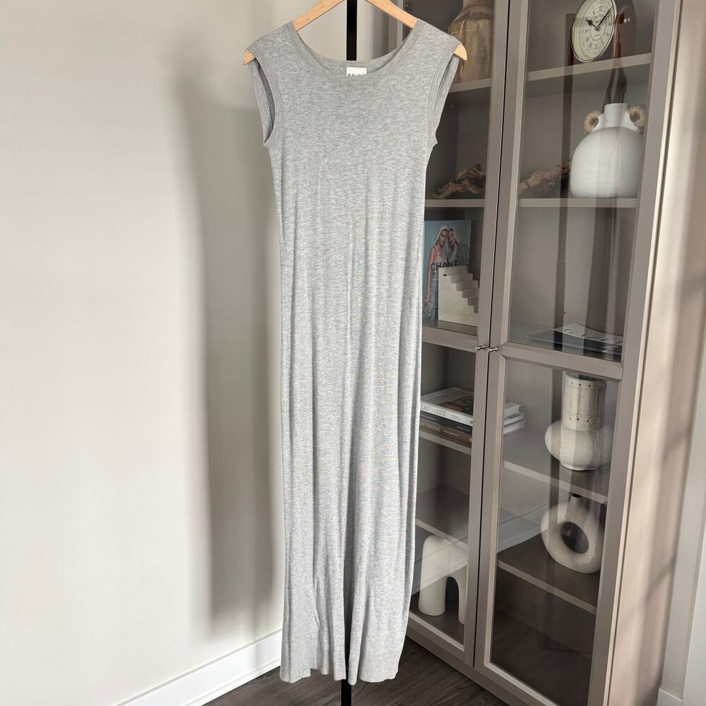 Reiss Sleeveless Maxi Dress Grey Stretch Knit Snap Back Vent Pullover Size XS